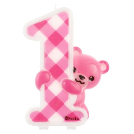 Candelina Rosa con Orsacchiotto N.1 "Pink Teddy" Accessori 1° Compleanno
