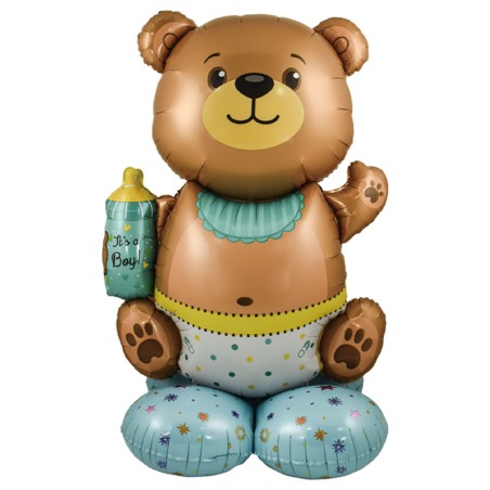 Palloncino in Foil 48" AirLoonz Orsacchiotto Celeste "Blue Bear" Standups ad Aria "No Elio"