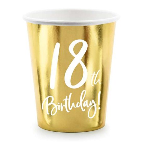 Bicchiere di Carta 220ml Oro Metallizzato 18anni "18th Birthday" 6pz Tavola 18° Compleanno