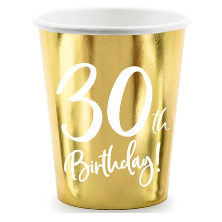 Bicchiere di Carta 220ml Oro Metallizzato 30anni "30th Birthday" 6pz Tavola 30° Compleanno