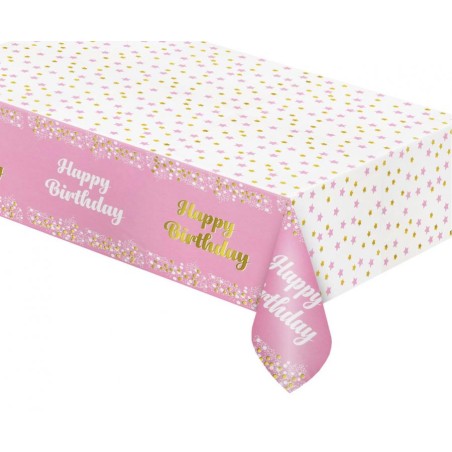 Tovaglia di Foil 137x183cm Rosa Happy Birthday Pois Oro Tovaglia Decorata