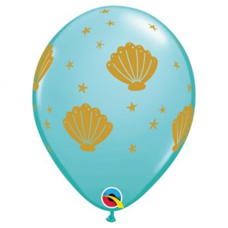Palloncino in Lattice 11" Tiffany con Stampa Conchiglia Oro "Sea Shell" 6pz Palloncini Tema Sirena