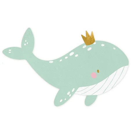 Tovagliolino di Carta 32x20cm sagomato Balena Regina "Sweet Whale" 20pz Balena, Delfino e Narvalo