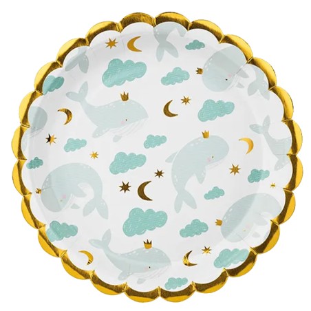 Piatto di Carta 18cm con Balena Regina "Sweet Whale" 6pz Balena, Delfino e Narvalo
