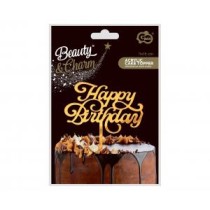 Cake Topper di Plastica 15cm Oro Metallizzato Sagomato "Happy Birthday" Picks e Topper Eventi