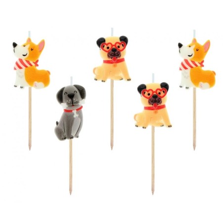 Candelina Picks Cagnolini "Dogs" 5pz Candeline Sagomate Fantasia