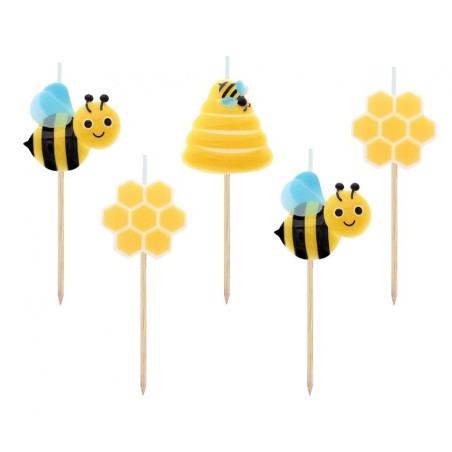 Candelina Ape e Alveare "Bees Honeycombs" 5pz Candeline Sagomate Fantasia