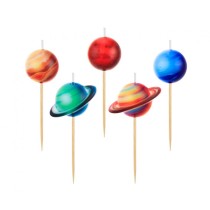 Candelina Picks Pianeti e Satelliti "Planets" 5pz Candeline Sagomate Fantasia