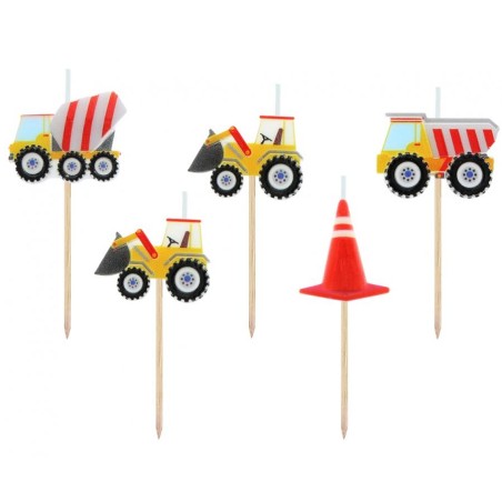 Candelina Picks Veicoli Lavoro "Construction Vehicles" 5pz Candeline Sagomate Fantasia