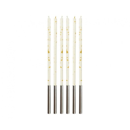 Candelina Stelo 17cm Bianco con Schizzi Oro 6pz Candeline Stelo