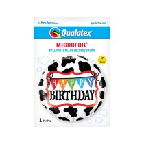 Palloncino in Foil 18" Stampato Mucca con Bandierine Happy Birthday Fattoria
