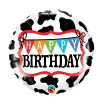 Palloncino in Foil 18" Stampato Mucca con Bandierine Happy Birthday Fattoria