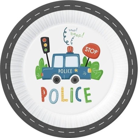Piatto di Carta 23cm con Macchina della Polizia "Police" 6pz Polizia "Police"