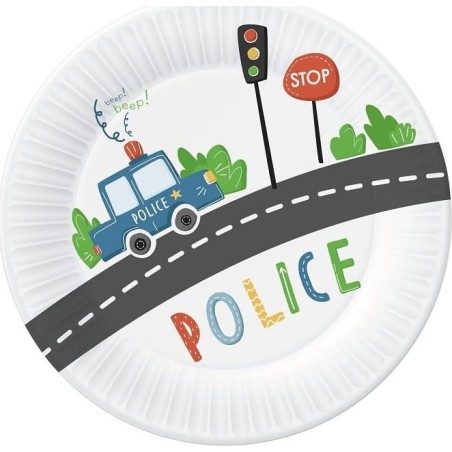 Piatto di Carta 18cm con Macchina della Polizia "Police" 6pz Polizia "Police"