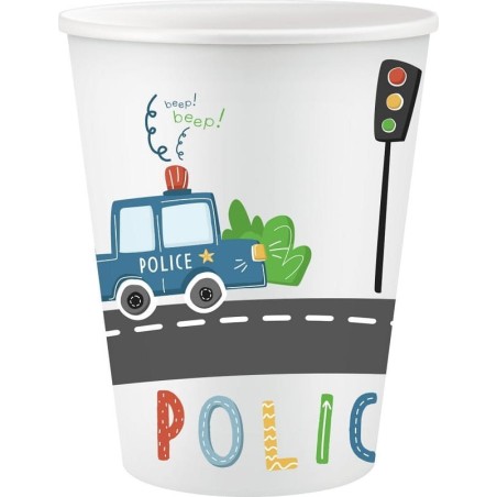 Bicchiere di Carta 200ml con Macchina della Polizia "Police" 6pz Polizia "Police"