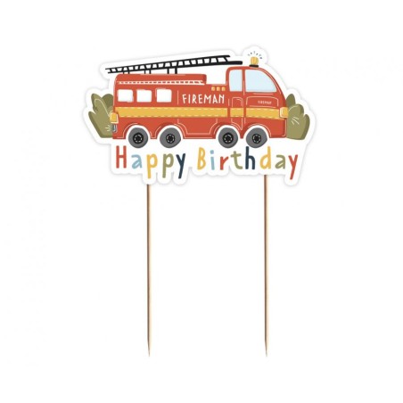 Cake Topper Happy Birthday Camion Vigili del Fuoco 20cm Sam il Pompiere