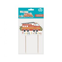 Cake Topper Happy Birthday Camion Vigili del Fuoco 20cm Sam il Pompiere