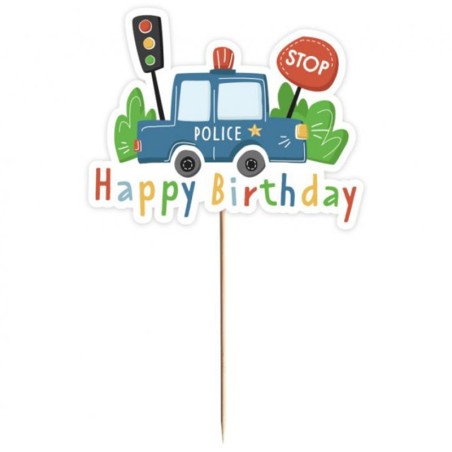 Cake Topper Happy Birthday Polizia "Police" 21cm Polizia "Police"