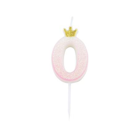 Candelina 9.5 cm Glitter sfumata Rosa con Corona Oro N.0 Rosa Glitter Sfumata c/Corona 9.5cm