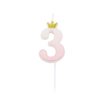 Candelina 9.5 cm Glitter sfumata Rosa con Corona Oro N.3 Rosa Glitter Sfumata c/Corona 9.5cm