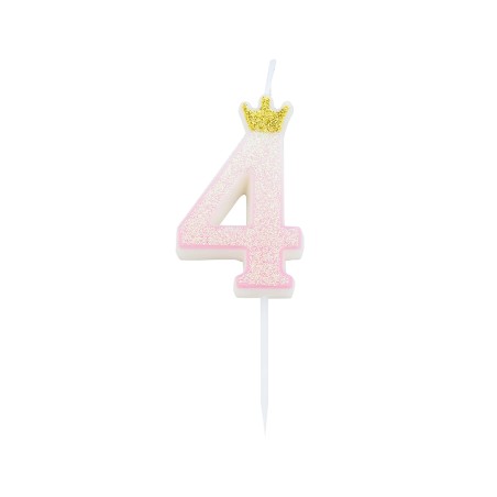 Candelina 9.5 cm Glitter sfumata Rosa con Corona Oro N.4 Rosa Glitter Sfumata c/Corona 9.5cm