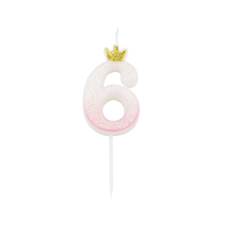Candelina 9.5 cm Glitter sfumata Rosa con Corona Oro N.6 Rosa Glitter Sfumata c/Corona 9.5cm