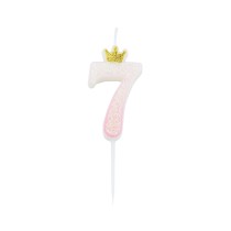 Candelina 9.5 cm Glitter sfumata Rosa con Corona Oro N.7 Rosa Glitter Sfumata c/Corona 9.5cm