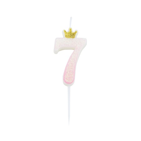 Candelina 9.5 cm Glitter sfumata Rosa con Corona Oro N.7 Rosa Glitter Sfumata c/Corona 9.5cm
