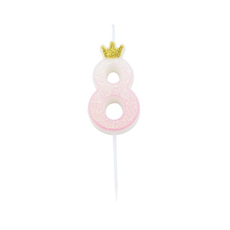 Candelina 9.5 cm Glitter sfumata Rosa con Corona Oro N.8 Rosa Glitter Sfumata c/Corona 9.5cm