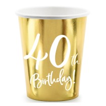 Bicchiere di Carta 220ml Oro Metallizzato 40anni "40th Birthday" 6pz Tavola 40° Compleanno