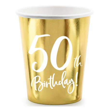 Bicchiere di Carta 220ml Oro Metallizzato 50anni "50th Birthday" 6pz Tavola 50° Compleanno