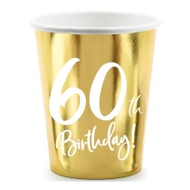 Bicchiere di Carta 220ml Oro Metallizzato 60anni "60th Birthday" 6pz Tavola 60° Compleanno