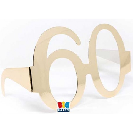 Occhiali di Carta Oro Metallizzato Sagomati "60" 6pz Occhiali Party