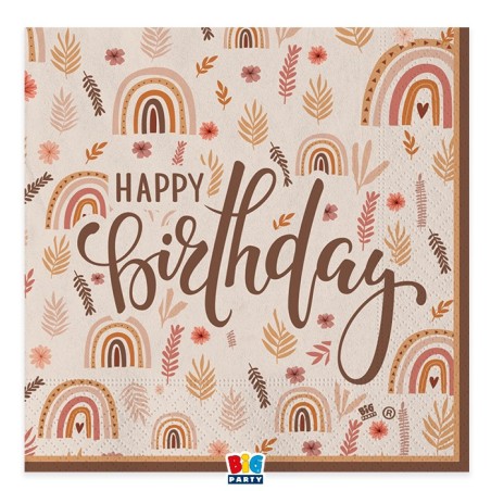 Tovagliolo di Carta 33x33cm Arcobaleno Boho "Happy Birthday" 20pz Happy Birthday Boho