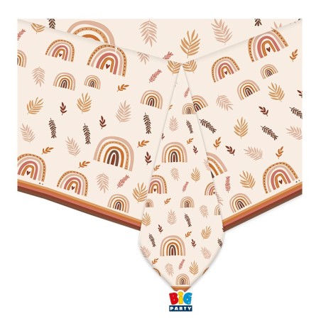 Tovaglia di Plastica 134x270cm con Arcobaleno Boho Happy Birthday Boho