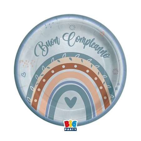 Piatto di Carta 18cm Buon Compleanno "Boho Celeste" 8pz Buon Compleanno Boho Celeste