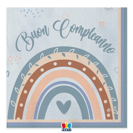 Tovagliolo di Carta 33x33cm Buon Compleanno "Boho Celeste" 20pz Buon Compleanno Boho Celeste