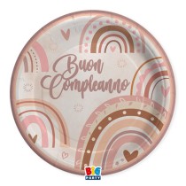 Piatto di Carta 24cm Buon Compleanno "Boho Rosa" 8pz Buon Compleanno Boho Rosa