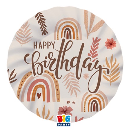 Piatto di Carta 20cm con Arcobaleno Boho "Happy Birthday" 8pz Happy Birthday Boho