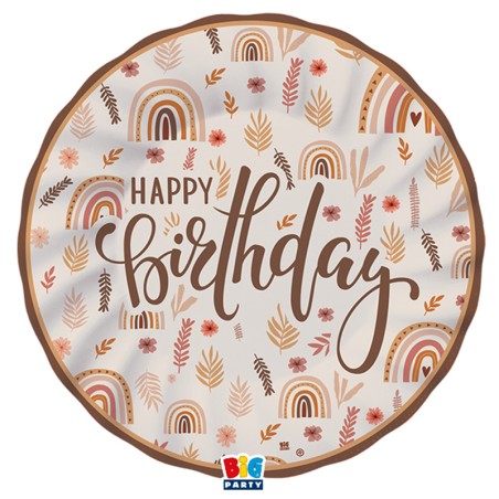 Piatto di Carta 25cm con Arcobaleno Boho "Happy Birthday" 8pz Happy Birthday Boho