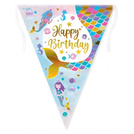 Festone Bandierina Sirena "Happy Birthday" 3,9mt Bandierine Oaktree