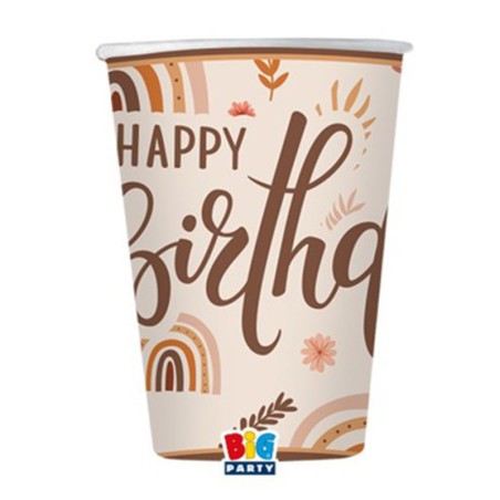 Bicchiere di Carta 200ml Arcobaleno Boho "Happy Birthday" 8pz Happy Birthday Boho