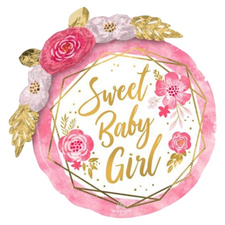 Palloncino in Foil 27" Multi-Balloons Geo Floreale Dolce Bimba "Baby Girl" Nascita e Battesimo