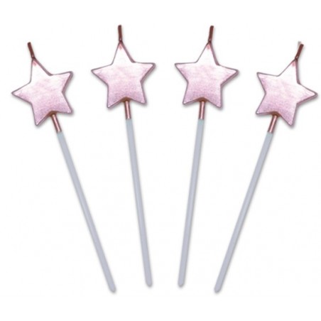 Candelina Picks Stella Rosa Perlato 4pz Candeline Sagomate Fantasia