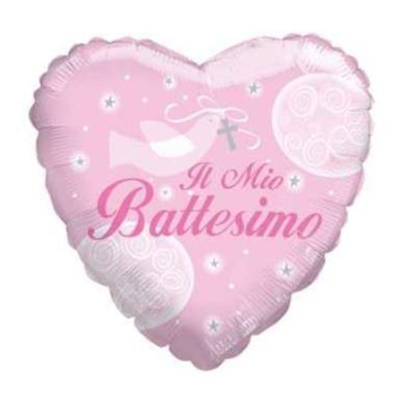 Palloncino in Foil 36" Jumbo Cuore Rosa "Il Mio Battesimo" Nascita e Battesimo