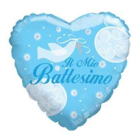 Palloncino in Foil 36" Jumbo Cuore Celeste "Il Mio Battesimo" Nascita e Battesimo