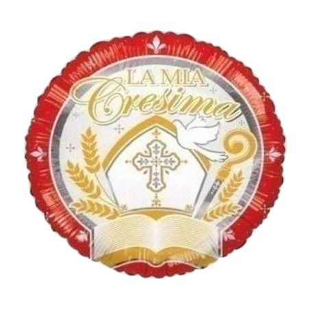 Palloncino in Foil 9" Mini Shape Rosso e Oro "La Mia Cresima" 5pz Comunione e Cresima