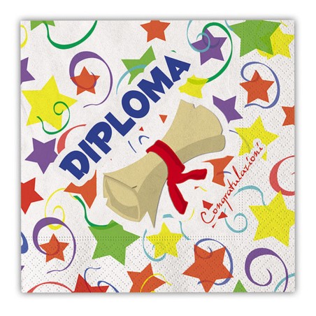 Tovagliolo di Carta 33x33cm Diploma "Congratulazioni" 20pz Rientro a Scuola