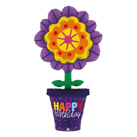 Palloncino in Foil 79" Air Filled H.Birthday Vaso "Bold Blooms" Happy Birthday Grabo
