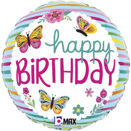 Palloncino in Foil 18" Happy Birthday Farfalla "Colorful Butterflies" Happy Birthday Grabo